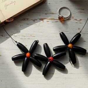 Whimsical Black Flower Beaded Statement Choker Necklace